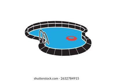 a view of swimming pool area  design vector art with lifebuoy isolated on white background