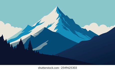 view of the Swiss Alps, showcasing majestic mountains and lush valleys, a perfect destination for travelers flat vector illustration