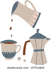 The view of teapot with a cup 