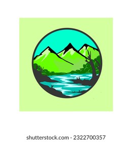 The view of three green mountains from the lake is epic