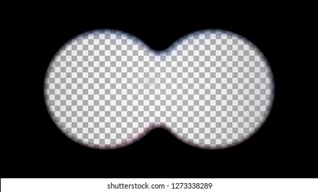 View through binoculars with the effect of light aberration on a translucent background. Vector illustration