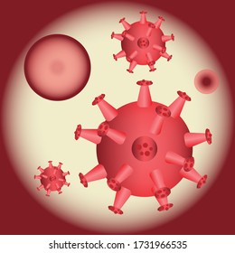 View through a microscope on the covid-19 virus. Coronavirus 3D volumetric illustration.
