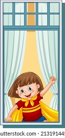 View through the window of cartoon character  illustration
