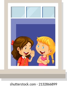Ver a través de la ventana de la ilustración del personaje de dibujos animados