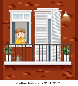 View through the window of cartoon character illustration