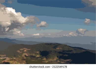vista desde lo alto de la montaña con hermoso cielo