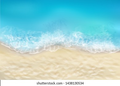 View from the top of the sandy beach. Waves on the seashore. Summer day. Vector illustration.