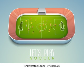 View from top of a soccer ball match with player in position. stylish sports concept. 