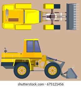 View of the tractor on all sides of a vector template on a white background. The bulldozer is isolated. 