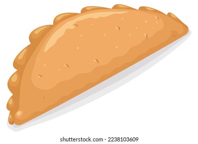 View of traditional Colombian snack: the empanada. Design in cartoon style, isolated over white background.