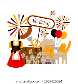 View of traditional german objects with famous buildings. Travel to Germany - Vector
