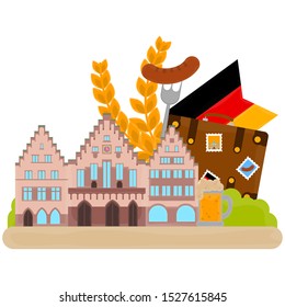 View of traditional german objects with famous buildings. Travel to Germany - Vector