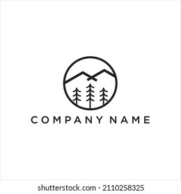 view tree Mountain hill forest nature line simple logo Vector template black colour 