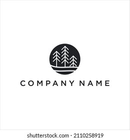 view tree Mountain hill forest nature line simple logo Vector template black colour 