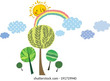 The view of tree with sun 