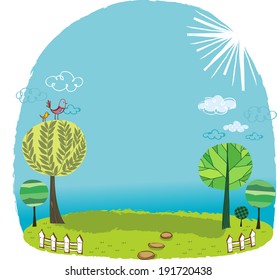 The view of trees in the grassland 