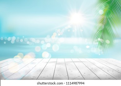 View of a tropical beach. Vector Illustration. 