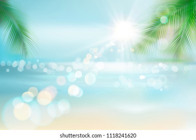 View of a tropical beach. Vector Illustration. 