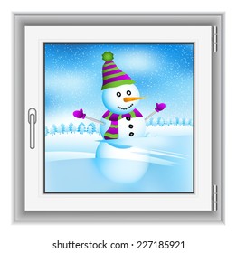View trough the window on beautiful winter landscape. EPS10.