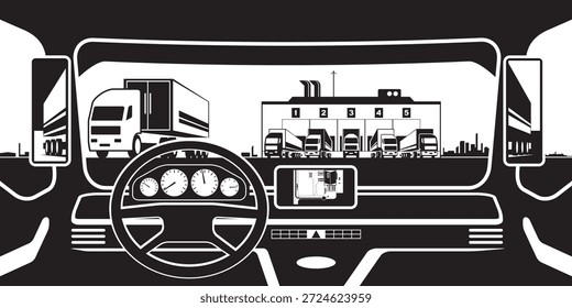 Exibição do caminhão para o depósito de distribuição - ilustração de vetor