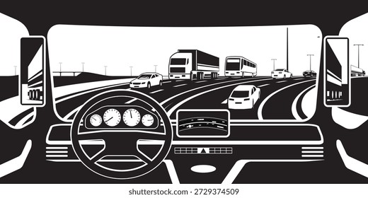 View from truck to highway - vector illustration