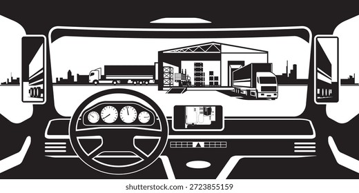 Vista desde el camión hasta el almacén - Ilustración vectorial
