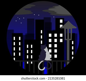 the view of two city cats looking at the night 