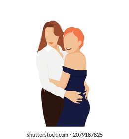 View of two strong women supporting each other. Love, care and friendship of two young girl.Vector illustration on white background