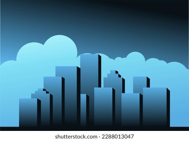 View of urban buildings, Skyscrapers. Vector illustration of urban landscape