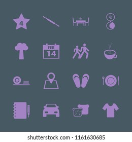 view vector icons set. with bread slices, beach sneakers, pocket mirror and plate folk knife in set