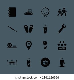view vector icons set. with hot coffee, present new idea, beach sneakers and pedestrian people in set
