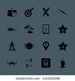 view vector icons set. with pan, store location, open box and man walk in set