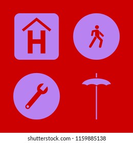 view vector icons set. with pedestrian, beach umbrella, wrench and hotel sign in set