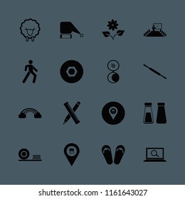 view vector icons set. with plates shelf, present new idea, sheep and pedestrian in set