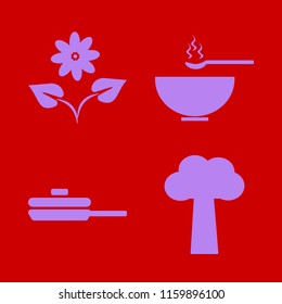view vector icons set. with soup, flower, tree and pan in set