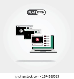 View video clips in the browser windows.  Flat design style.