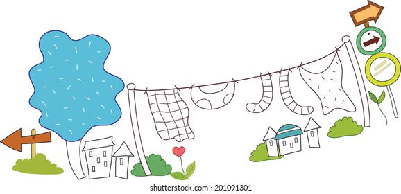 The view of washing hung out on a clothesline 