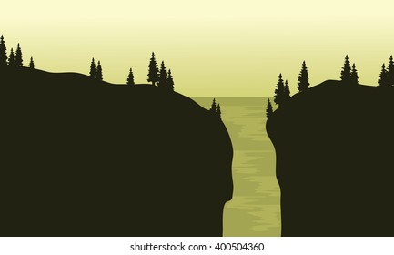 View of the waterfall silhouette with green background
