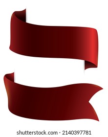 View of a waving pair of red ribbons. Set in gradient color and isolated over white background.