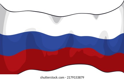 View of waving and patriotic tricolor Russian flag in white, blue and red stripes. Design in cartoon style.