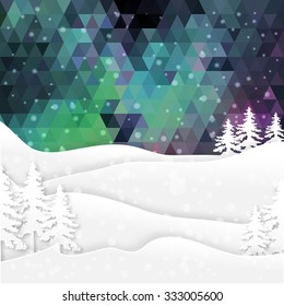 View of white mountains on polygonal background .Mountain landscape. Paper cut style.