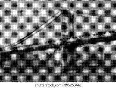 View of Williamsburg Bridge from East River. New York City