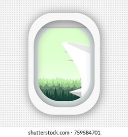 A view from a window of an airplane flying over the woods. Flat style. eps 10