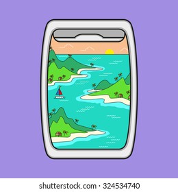 View from the window of an airplane over the islands. Isolated