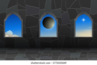 vista de ventana en la mezquita por la mañana