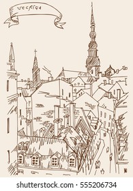The view from the window of the Old town of Riga. Vector.