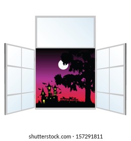 view from the window on a halloween vector illustration