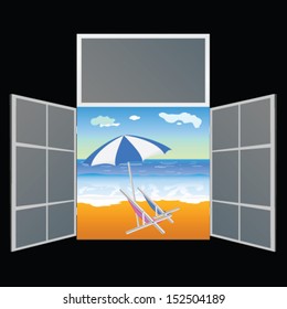 view from the window on the paradise beach vector illustration