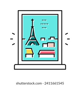 view from window on paris color icon vector. view from window on paris sign. isolated symbol illustration