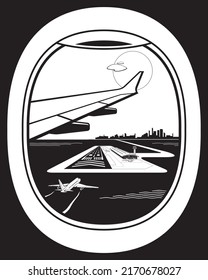 View from window of passenger aircraft to airport – vector illustration